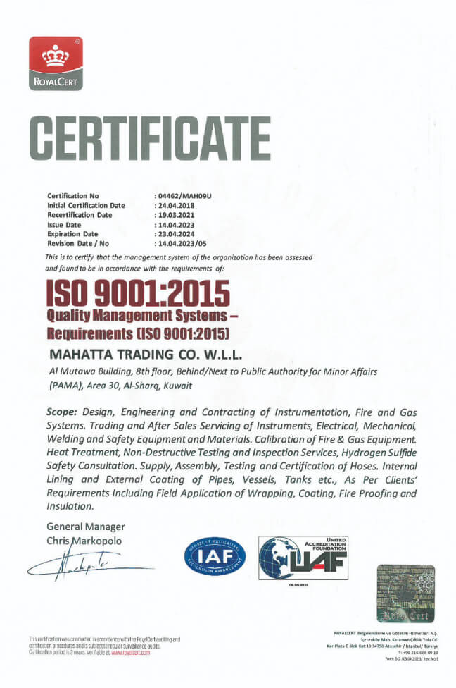 ISO 9001 2015 quality management certificate